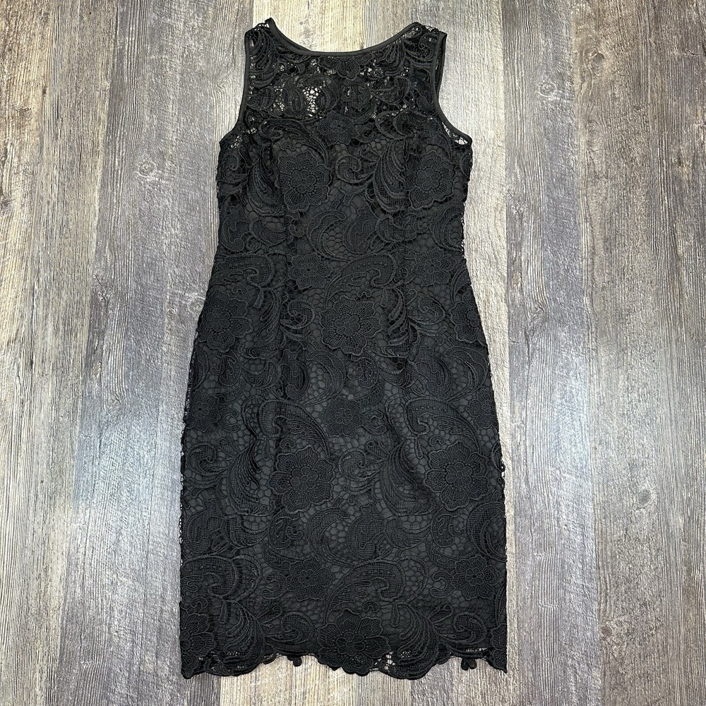 Adrianna Papell Dress Crochet Lace Illusion Neck Cocktail Party Knee Black‎ Sz 4